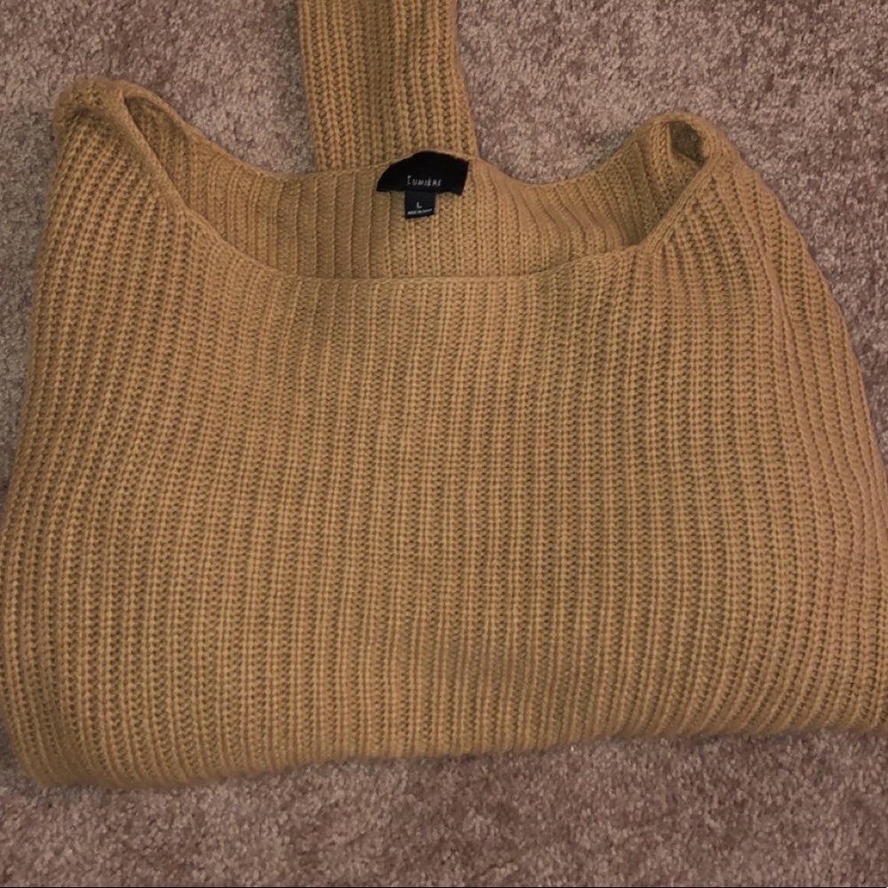 Nordstrom Lumiere Cropped Tan Sweater with Ties - Picture 2 of 4
